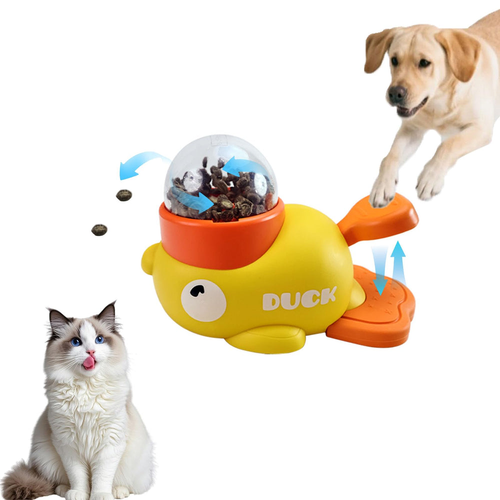 Naturael Dispensador pato, vista frontal, juego interactivo para mascotas.