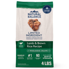 Natural Balance alimento seco para perros con cordero y arroz, bolsa de 4 libras para digestión suave