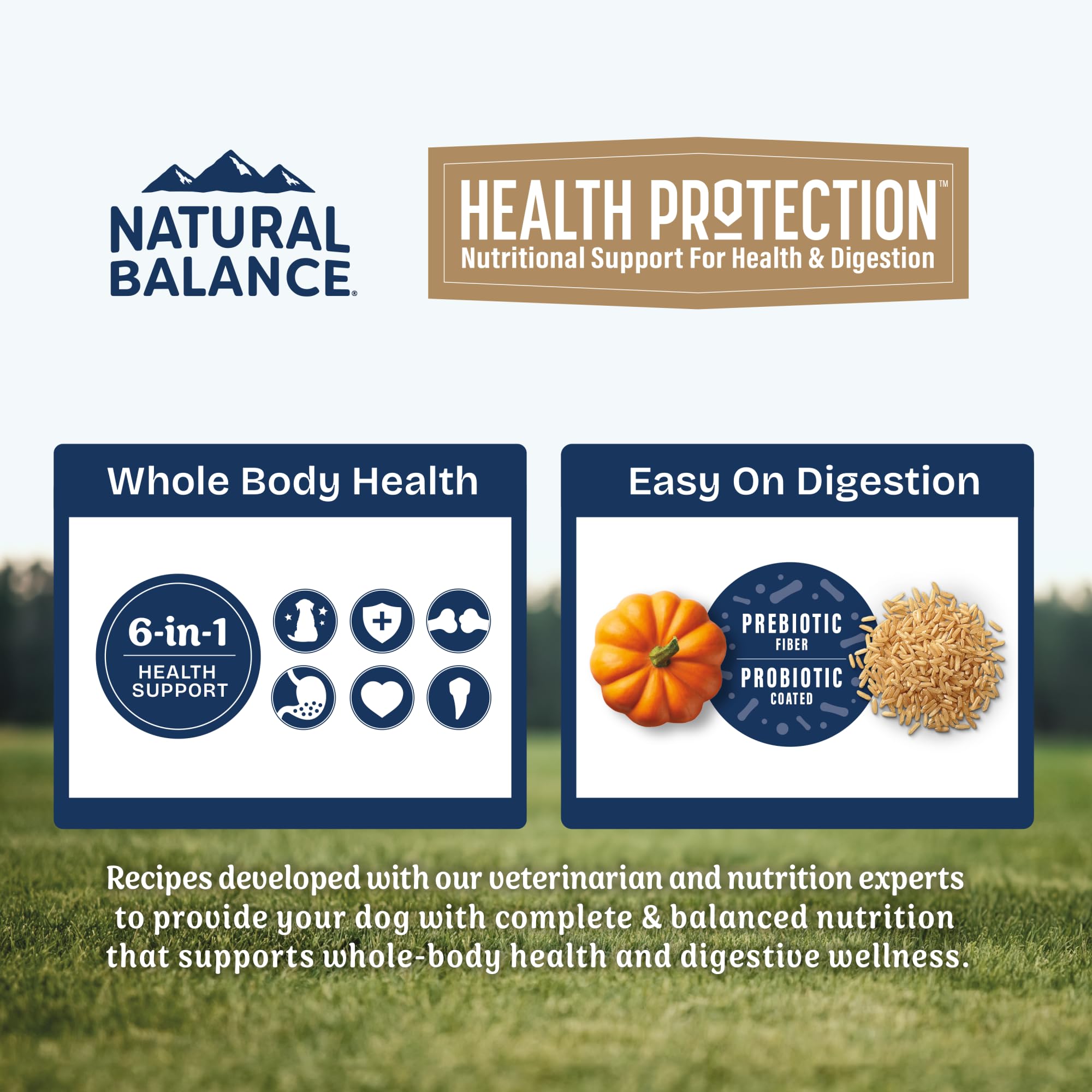 Digestión suave gracias a prebióticos y probióticos de Natural Balance.