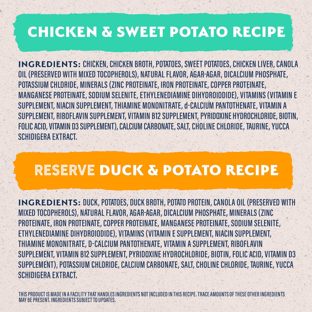 Natural Balance ingredientes limitados, caldo de pollo y pato, aroma apetitoso para perros.