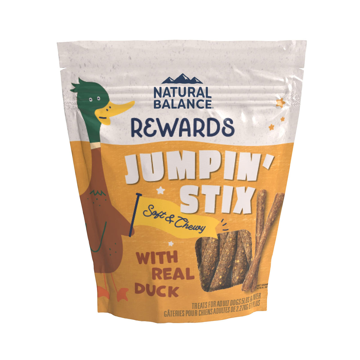 Natural Balance Jumpin' Stix empaque 4 oz, snack práctico para perros activos.