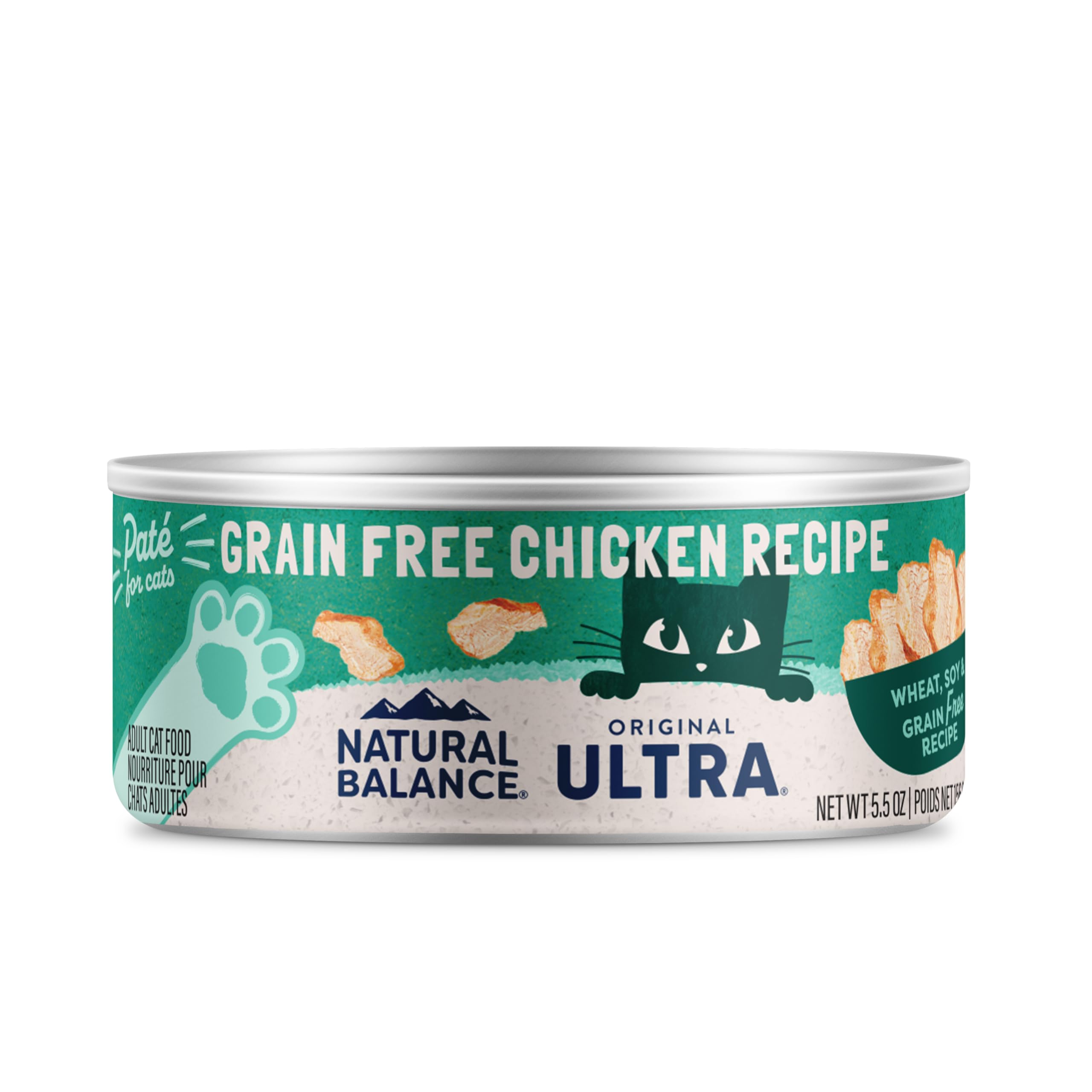 Natural Balance: lata de pollo 5.5 oz para gatos, sabor delicioso.