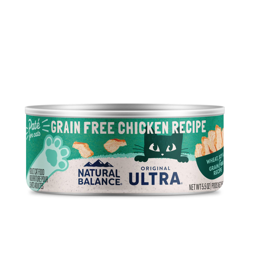 Natural Balance: lata de pollo 5.5 oz para gatos, sabor delicioso.