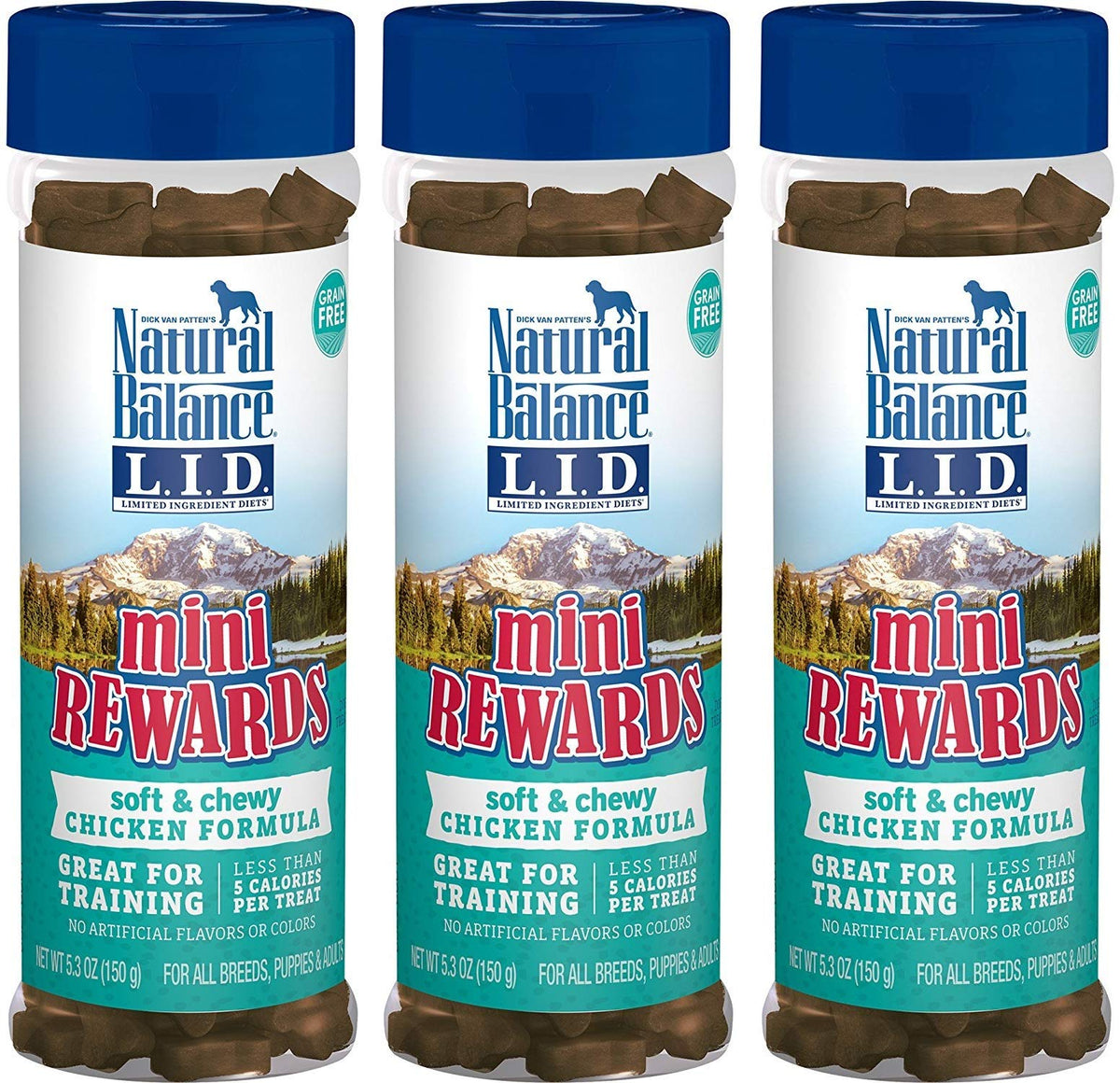 Natural Balance Mini Rewards mordiscos suaves de pollo, ideales para entrenamiento canino.