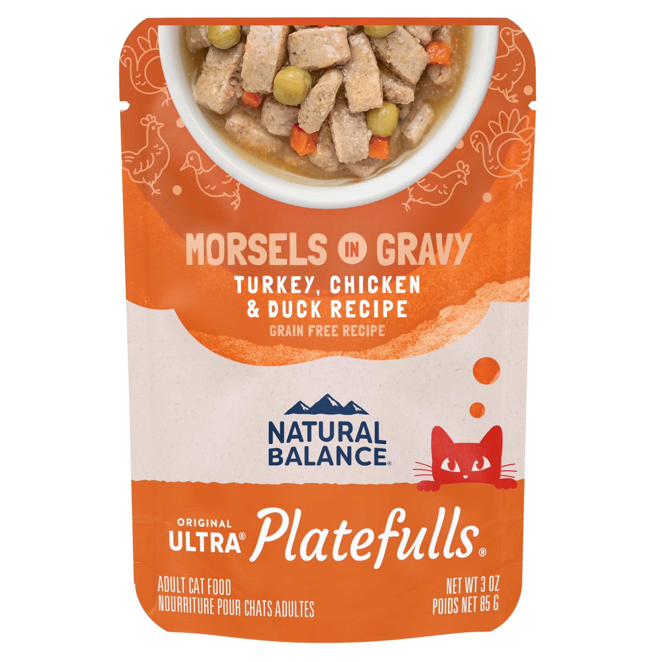 Natural Balance Original Ultra Platefulls con salsa de pavo, pollo y pato para gatos adultos.