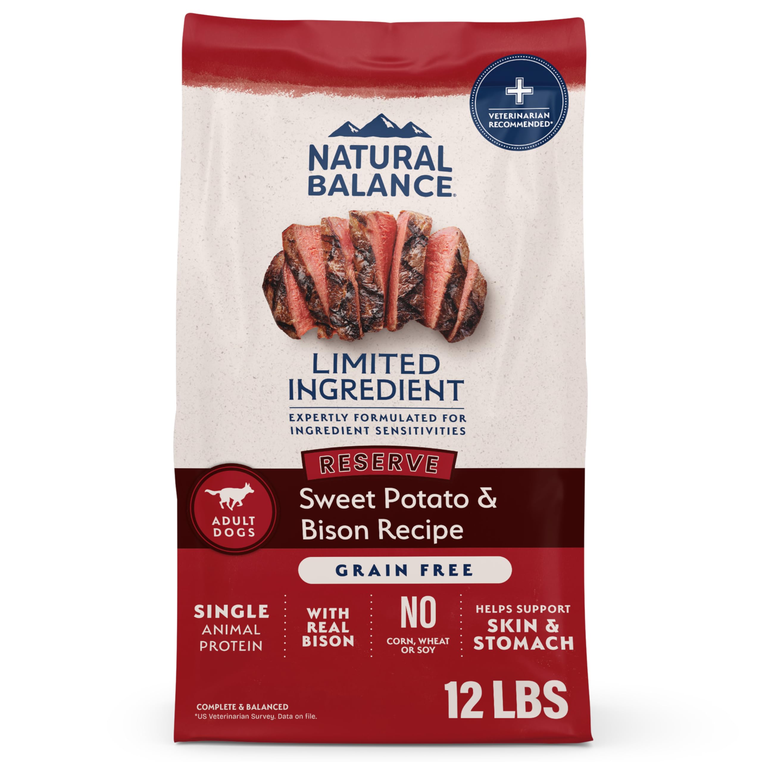 Natural Balance Reserva bison-sin-granos batata: fuente única de proteína para estómagos sensibles.