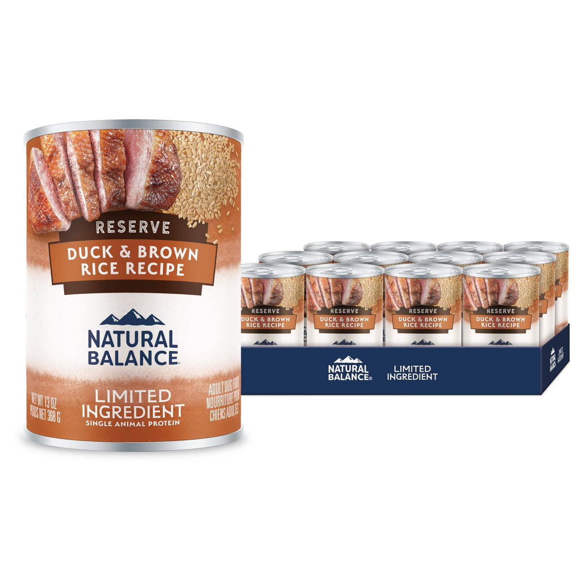 Natural Balance Reserva Pato Arroz Marrón, lata de 13 onzas para músculos fuertes.