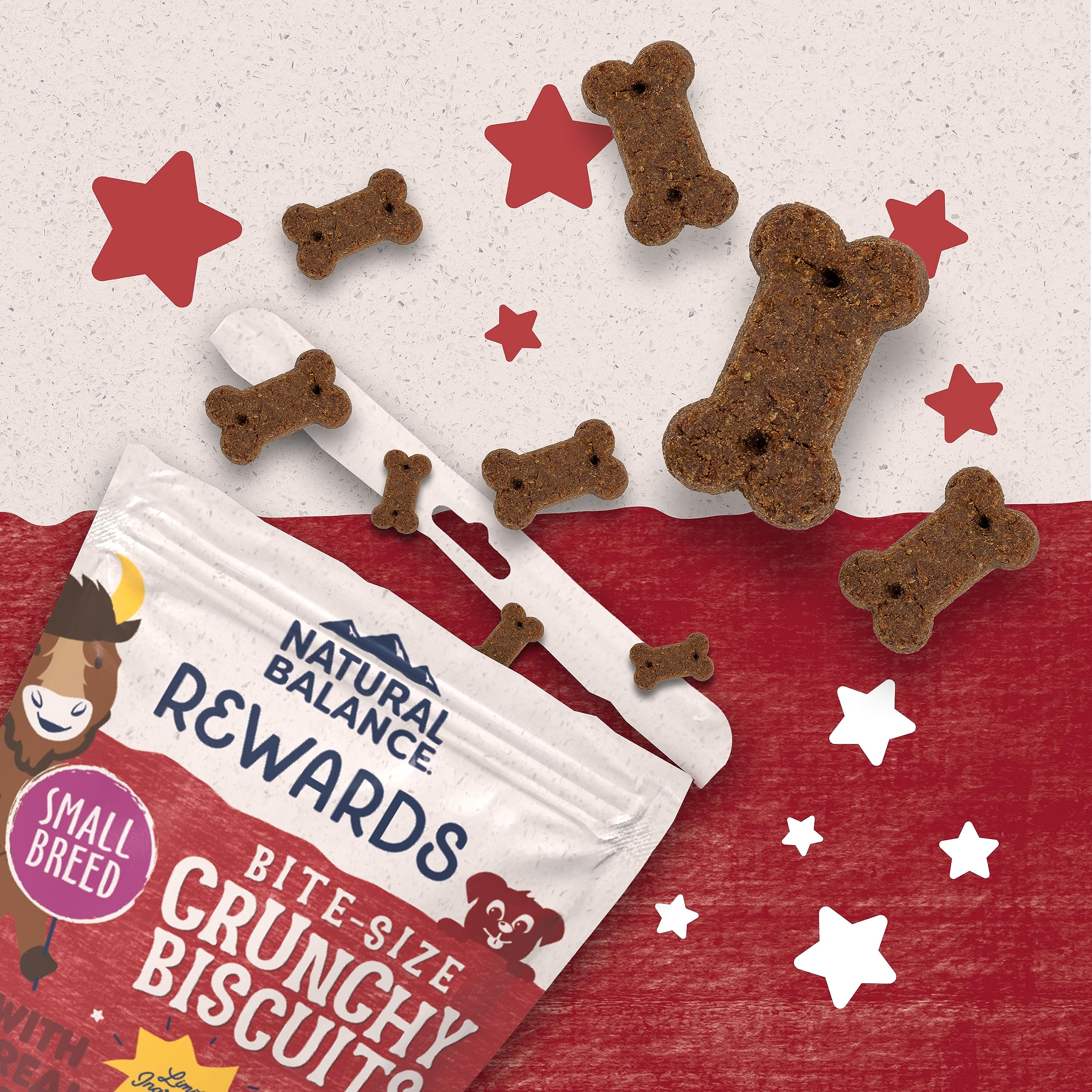 Natural Balance Rewards Crunchy Biscuits: tamaño pequeño para mordidas fáciles, perfecto para razas pequeñas.