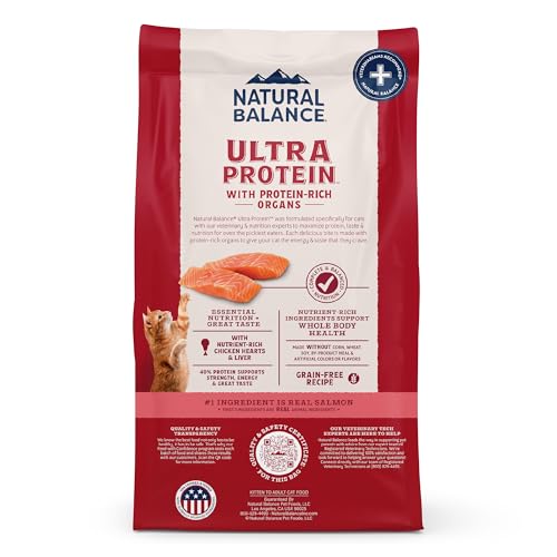 Croquetas de Natural Balance Ultra Proteína en primer plano, sabor premium para gatos exigentes.