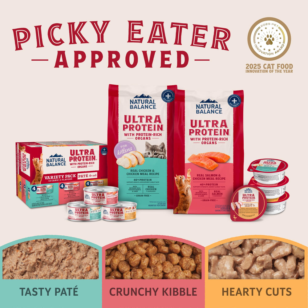 Natural Balance paté corazón-hígado pollo lata 1, proteína de origen animal en cada porción.