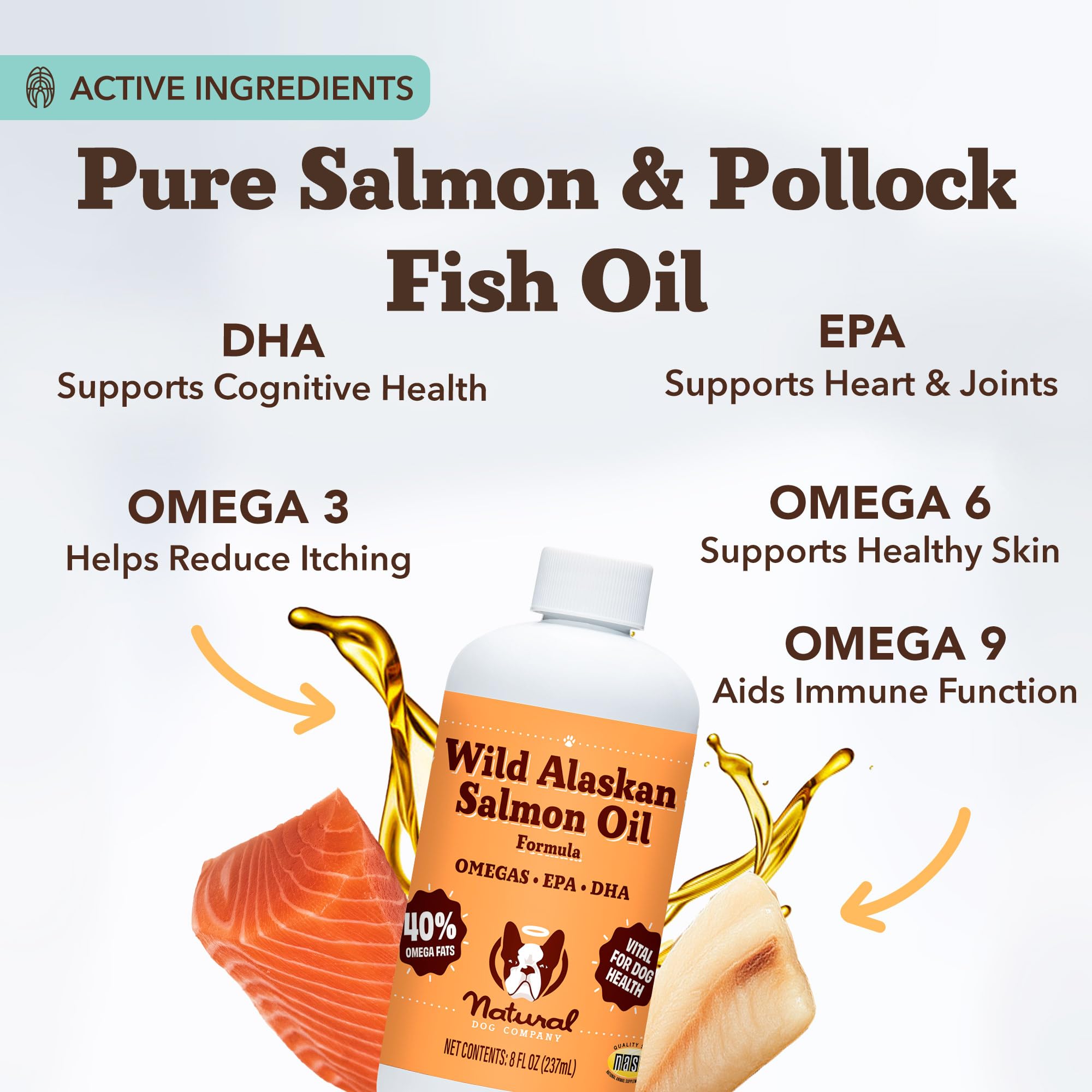 Natural Dog Company – mezcla omega-3 de salmón y pollock para pelaje suave y saludable