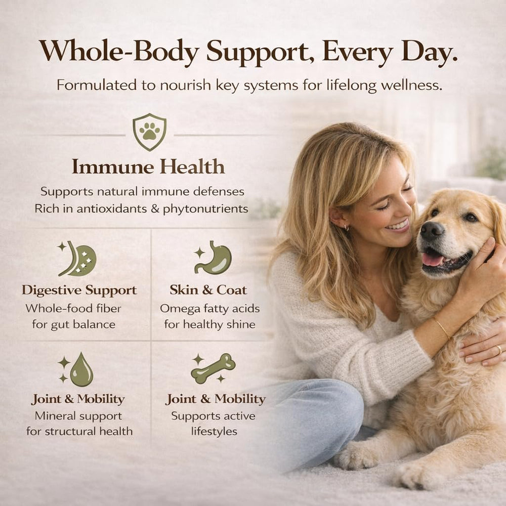 Natural Dog Company Super Greens: articulaciones-flexibles, apoya movilidad para perros activos.