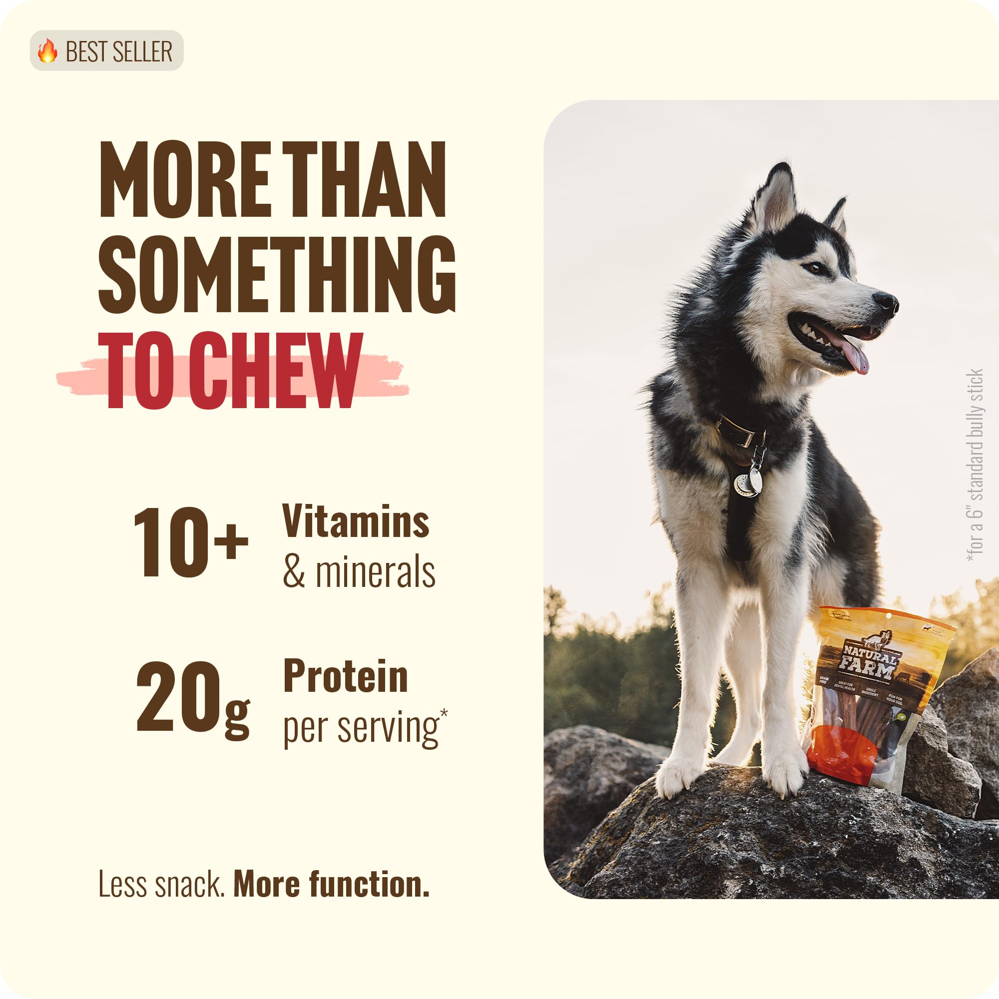 Natural Farm Bully Sticks 16 oz en empaque práctico, ideal para sesiones de juego y entrenamiento.
