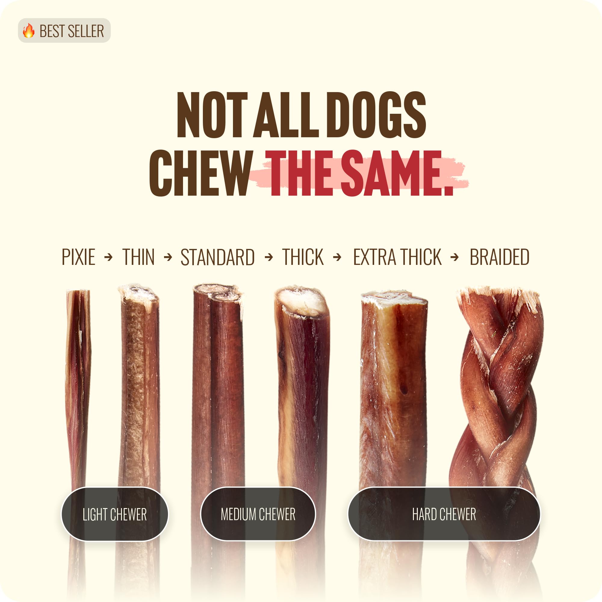 Natural Farm Bully Sticks para perros seniors, opción de masticación suave.