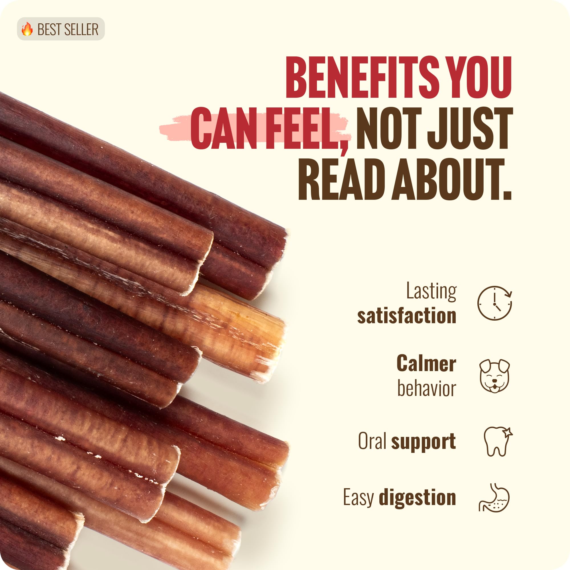Reducción de ansiedad mediante masticación tranquilizante; Natural Farm Bully Sticks son seguros.