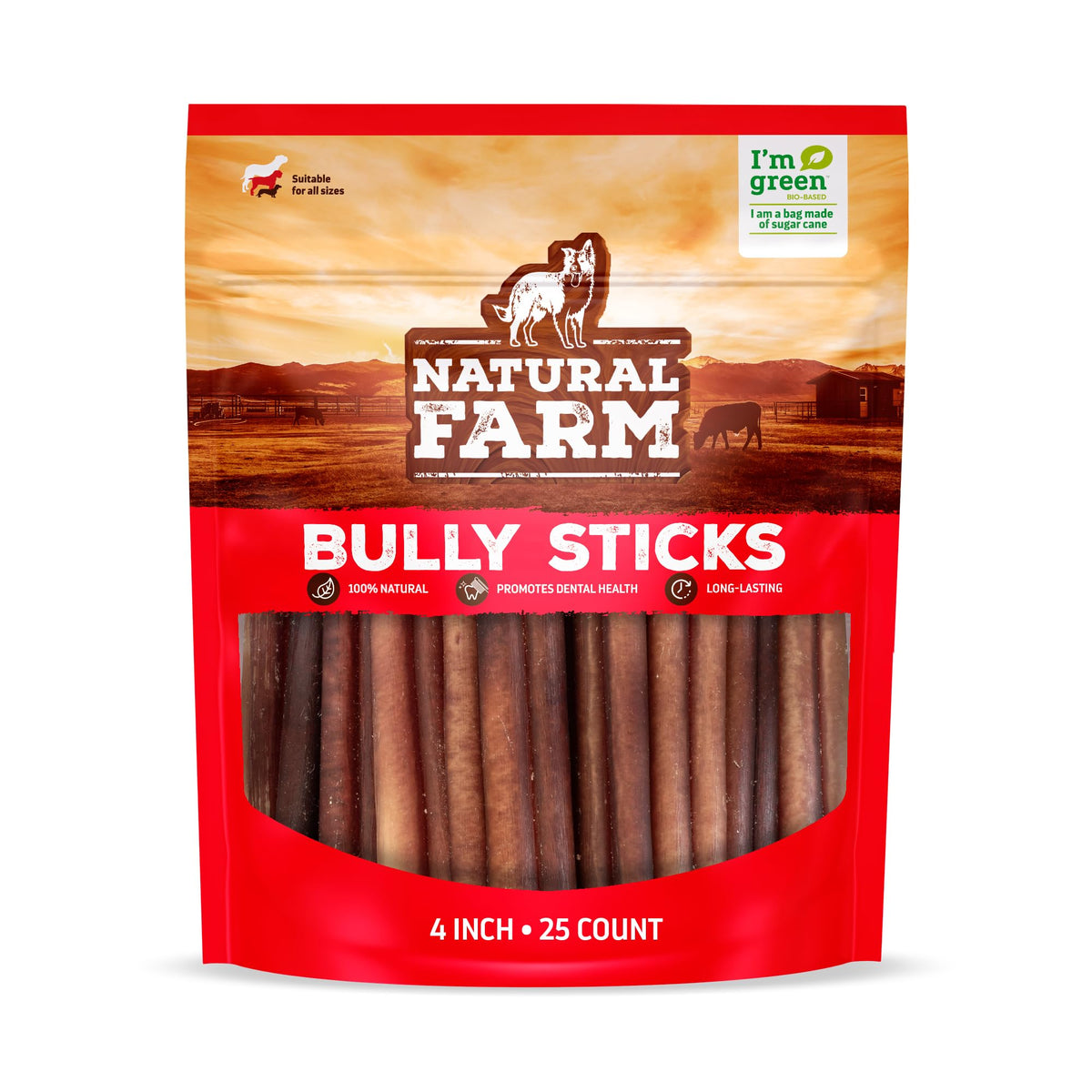 Natural Farm bully sticks sin olor de 4 pulgadas para perros pequeños, promueve limpieza dental
