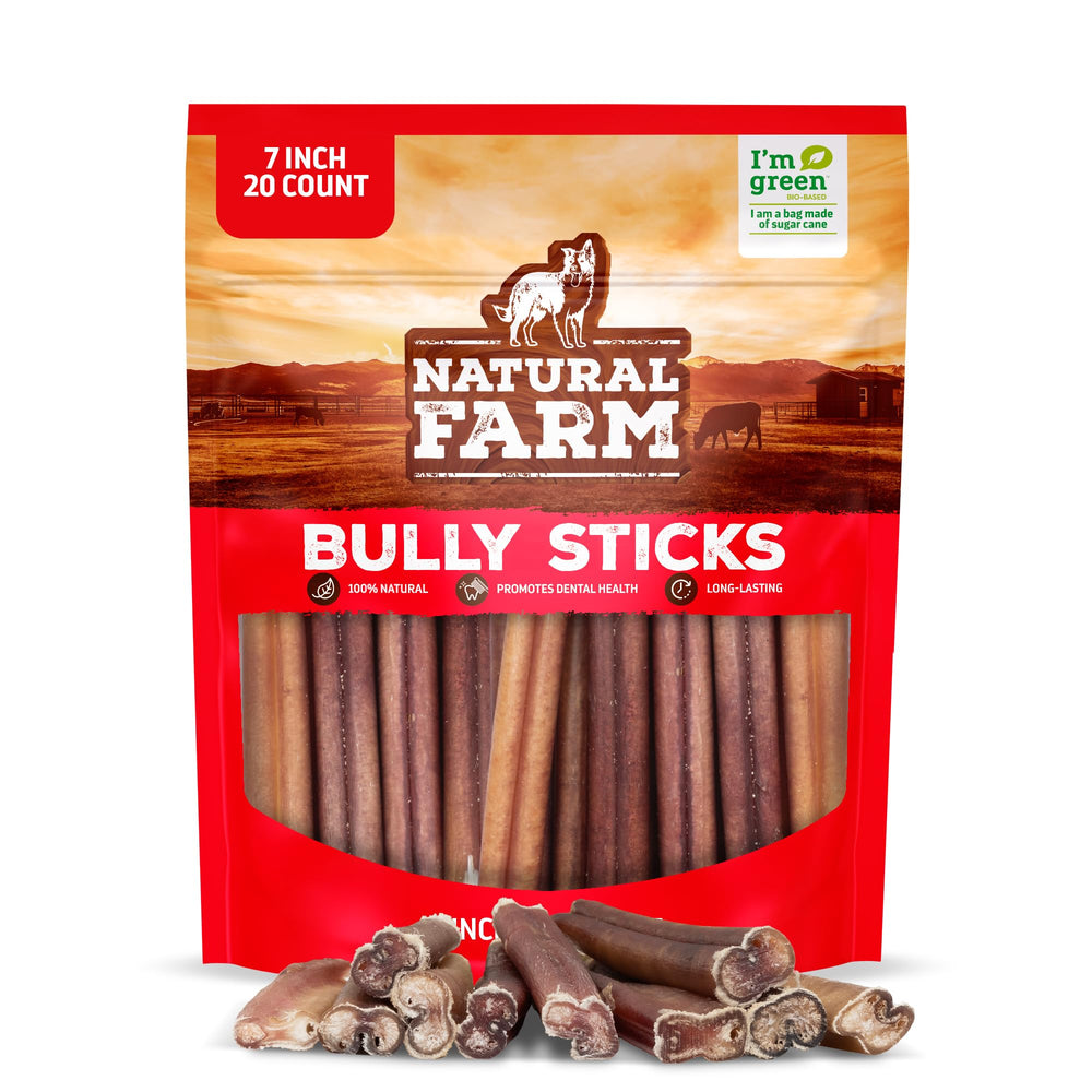 Natural Farm Bully Sticks sin olor, 7 pulgadas, bolsa de 20 unidades para entrenamiento.