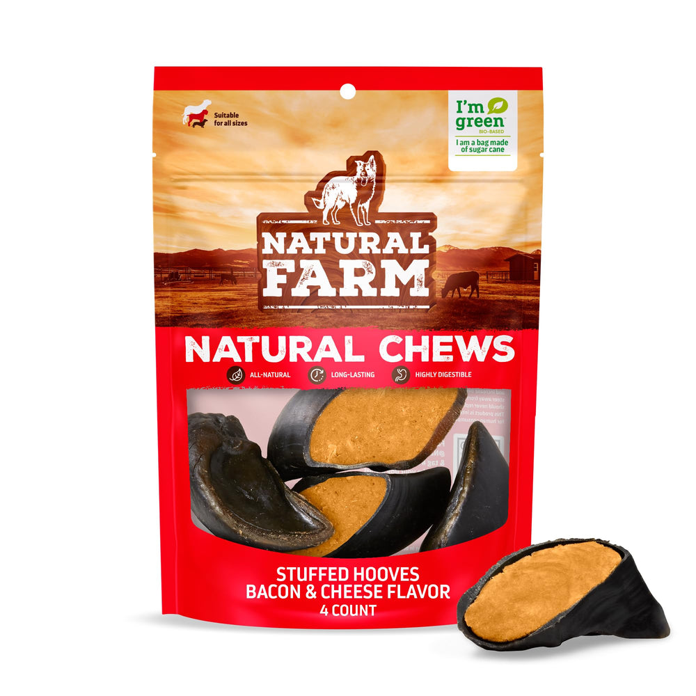 Natural Farm cascos de vaca bacon queso, empaque práctico para perros.