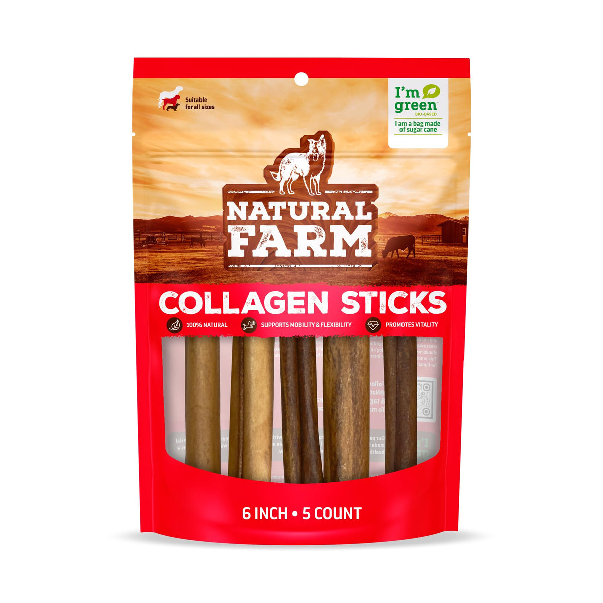 Natural Farm Collagen Sticks 6 pouces — emballage pratique pour chiens