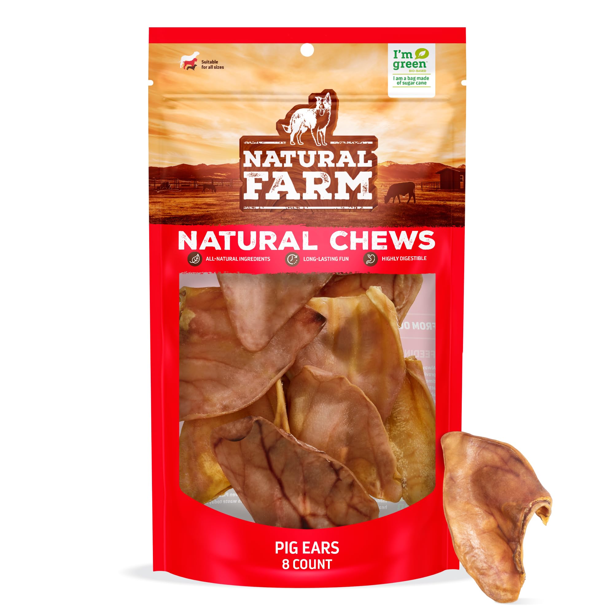 Natural Farm orejas de cerdo para perros en paquete de 8 unidades, ideal para entrenamiento.