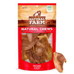 Natural Farm orejas de cerdo para perros en paquete de 8 unidades, ideal para entrenamiento.