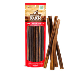 Natural Farm Palitos de Colágeno sabor mantequilla de maní en paquete de 5 para perros.