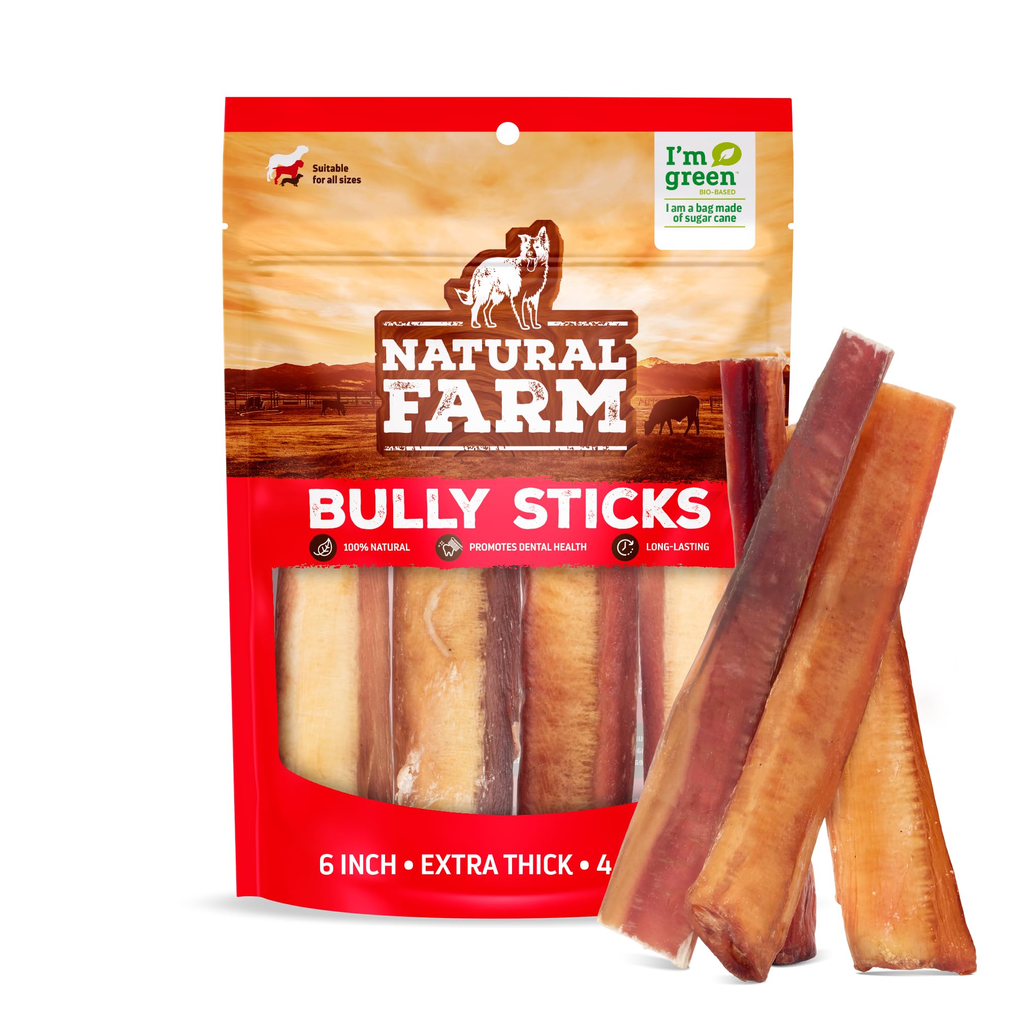 Natural Farm Palitos Jumbo de Res 6 pulgadas para mantener ocupado a tu perro
