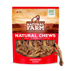 Natural Farm patitas de pollo sin uñas para perros, empaque seguro para viajes.