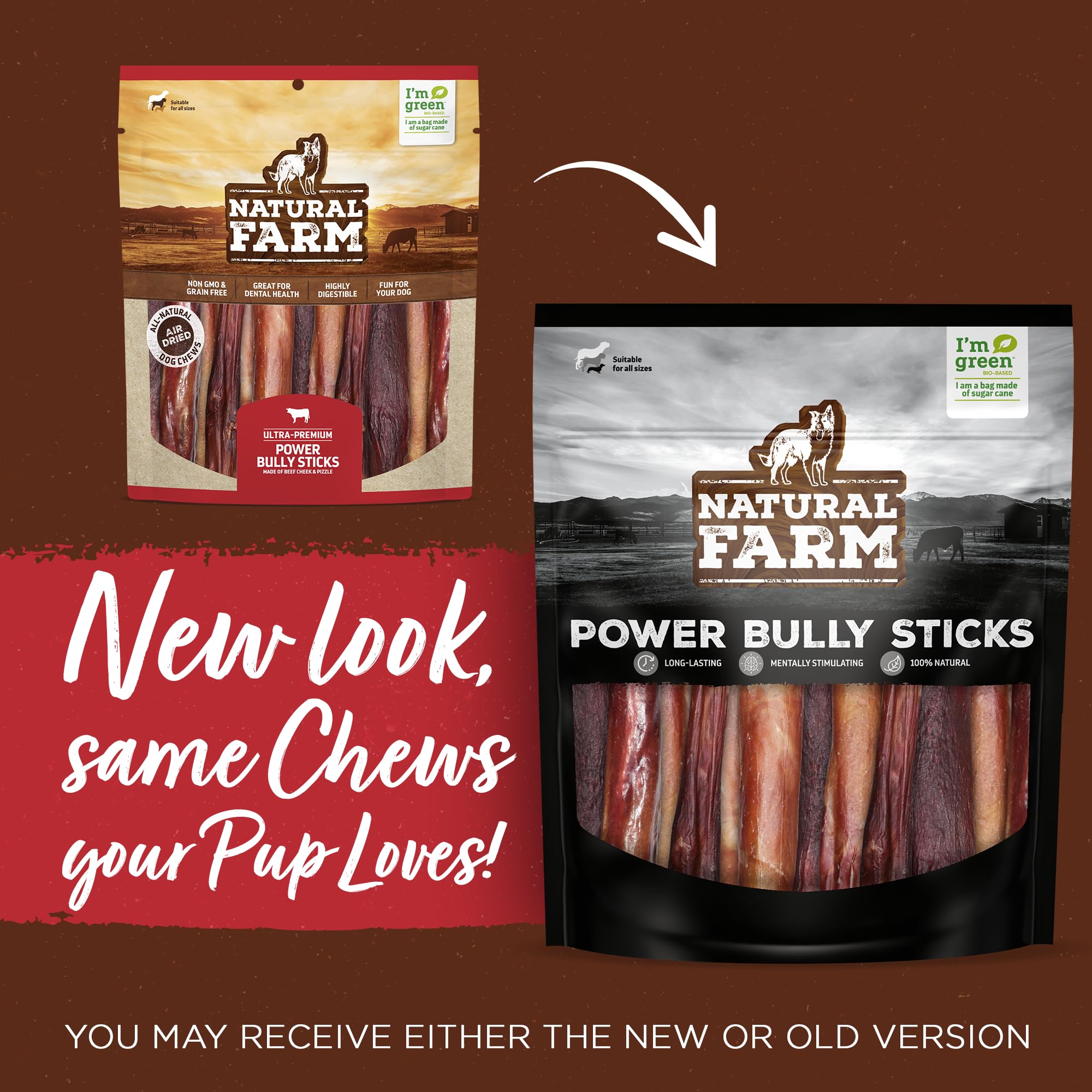 Natural Farm Power Bully Sticks: versión 2 en 1 para masticación