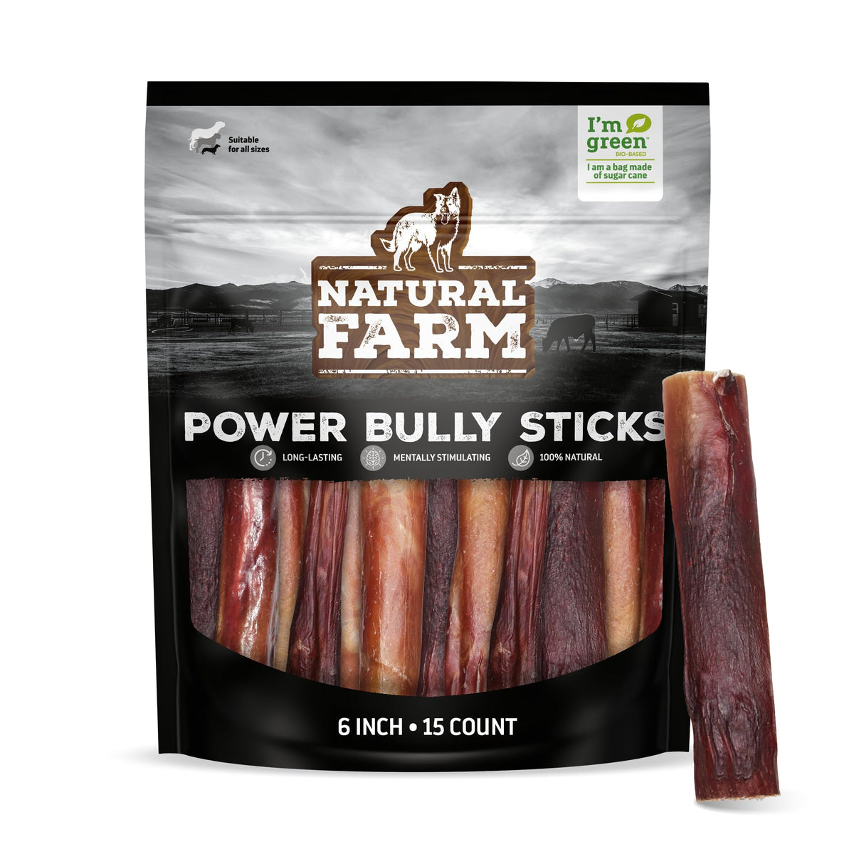 Natural Farm Power Bully Sticks: empaque listo para perros