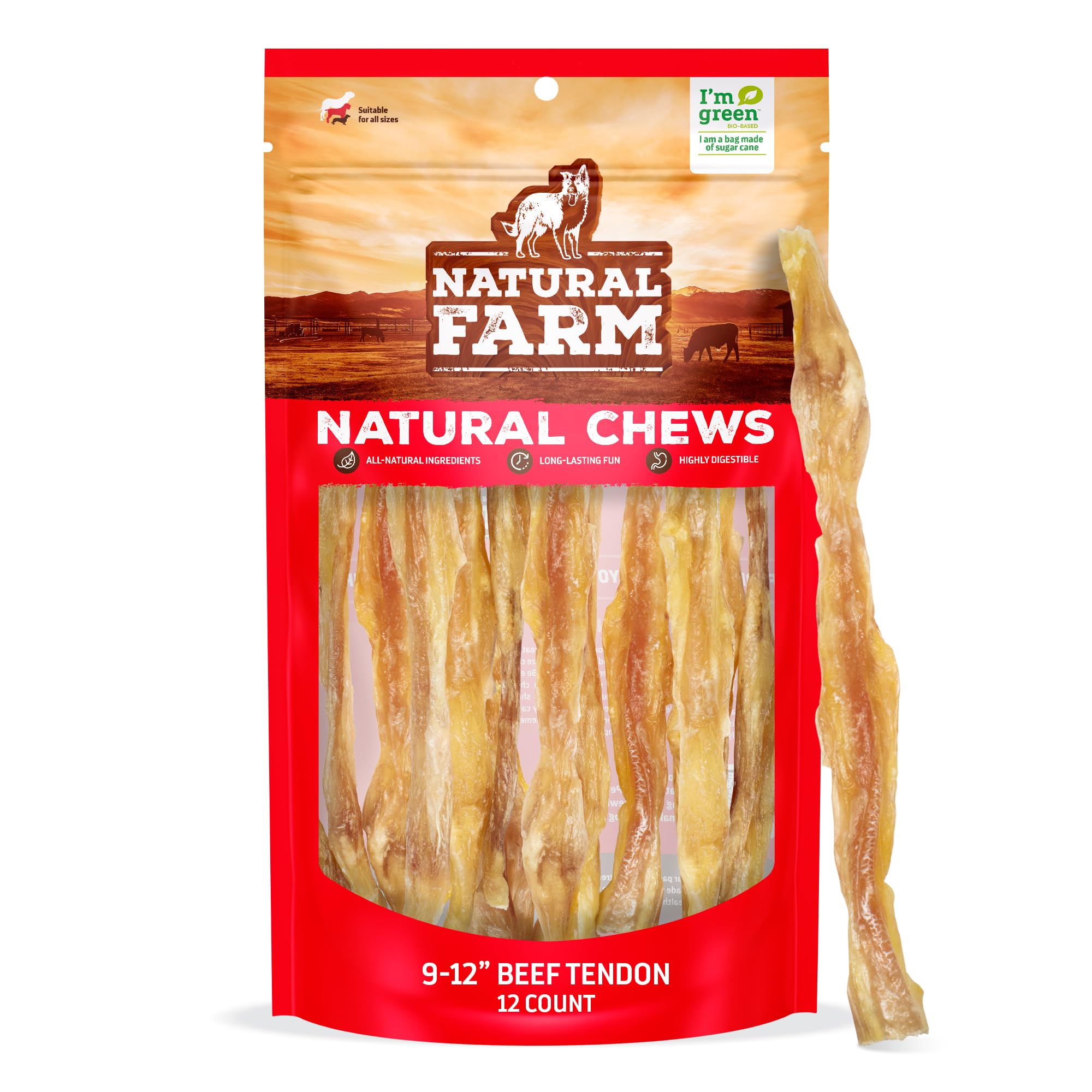 Natural Farm tendones de res extra gruesos, masticación prolongada y sabor natural