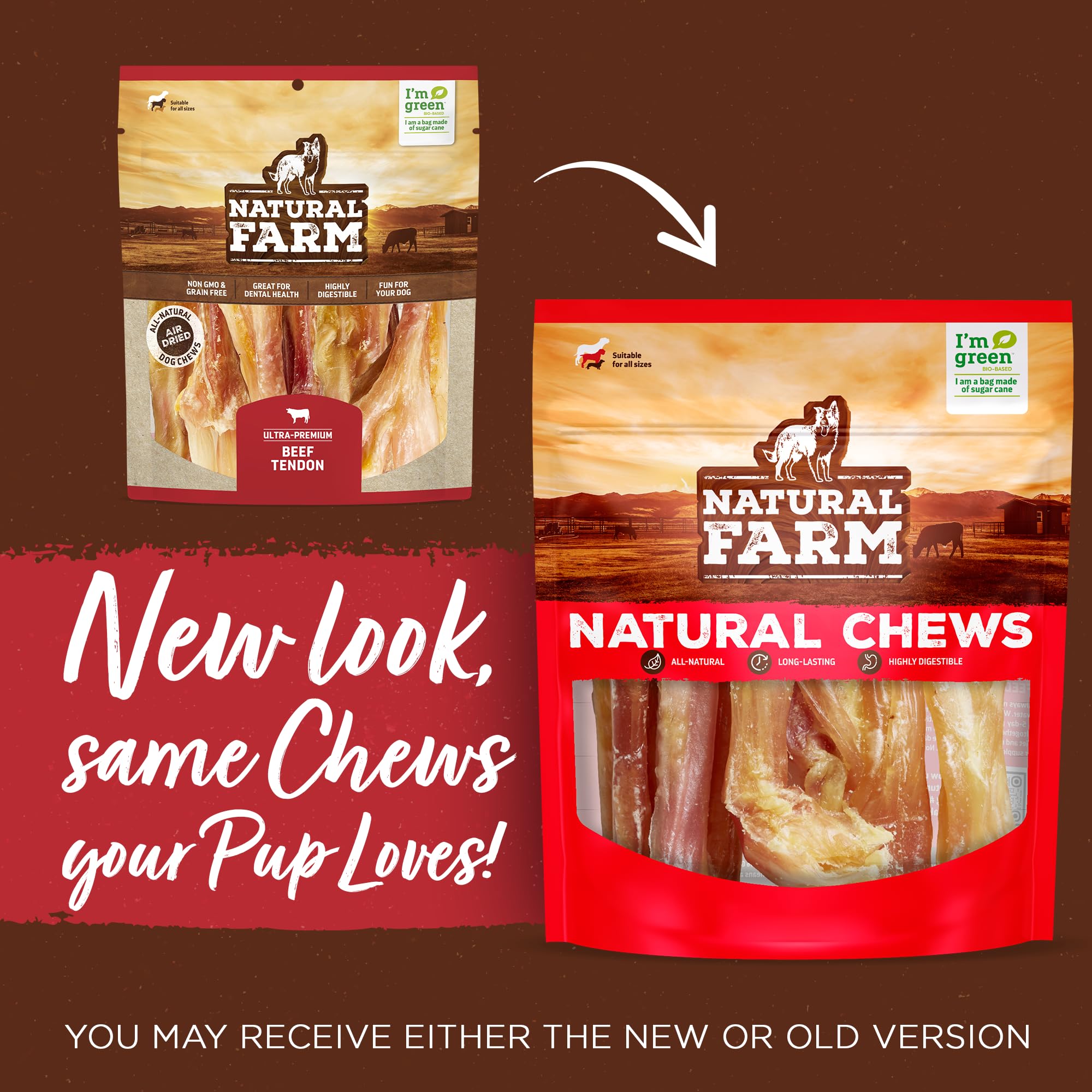 Natural Farm tendones de ternera con textura densa para perros grandes.