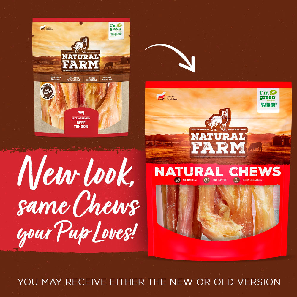 Natural Farm tendones de ternera con textura densa para perros grandes.