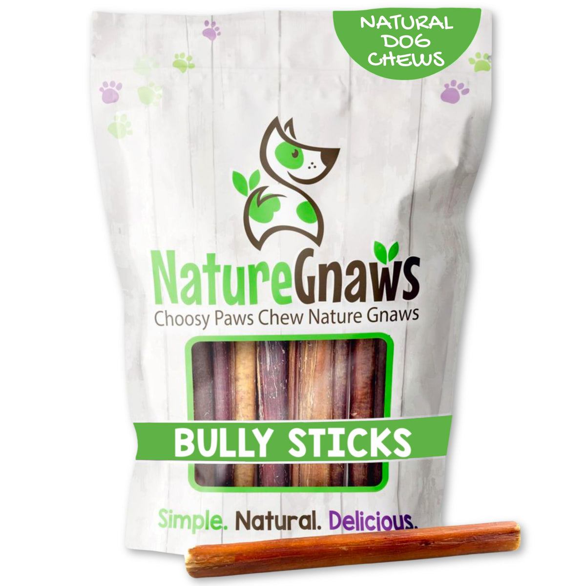 Nature Gnaws Bully Stick para perros pequeños, presentación del producto, ideal para entretenimiento.