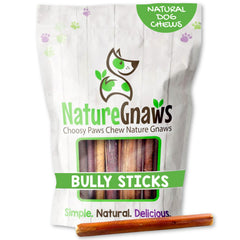 Nature Gnaws Bully Stick para perros pequeños, presentación del producto, ideal para entretenimiento.