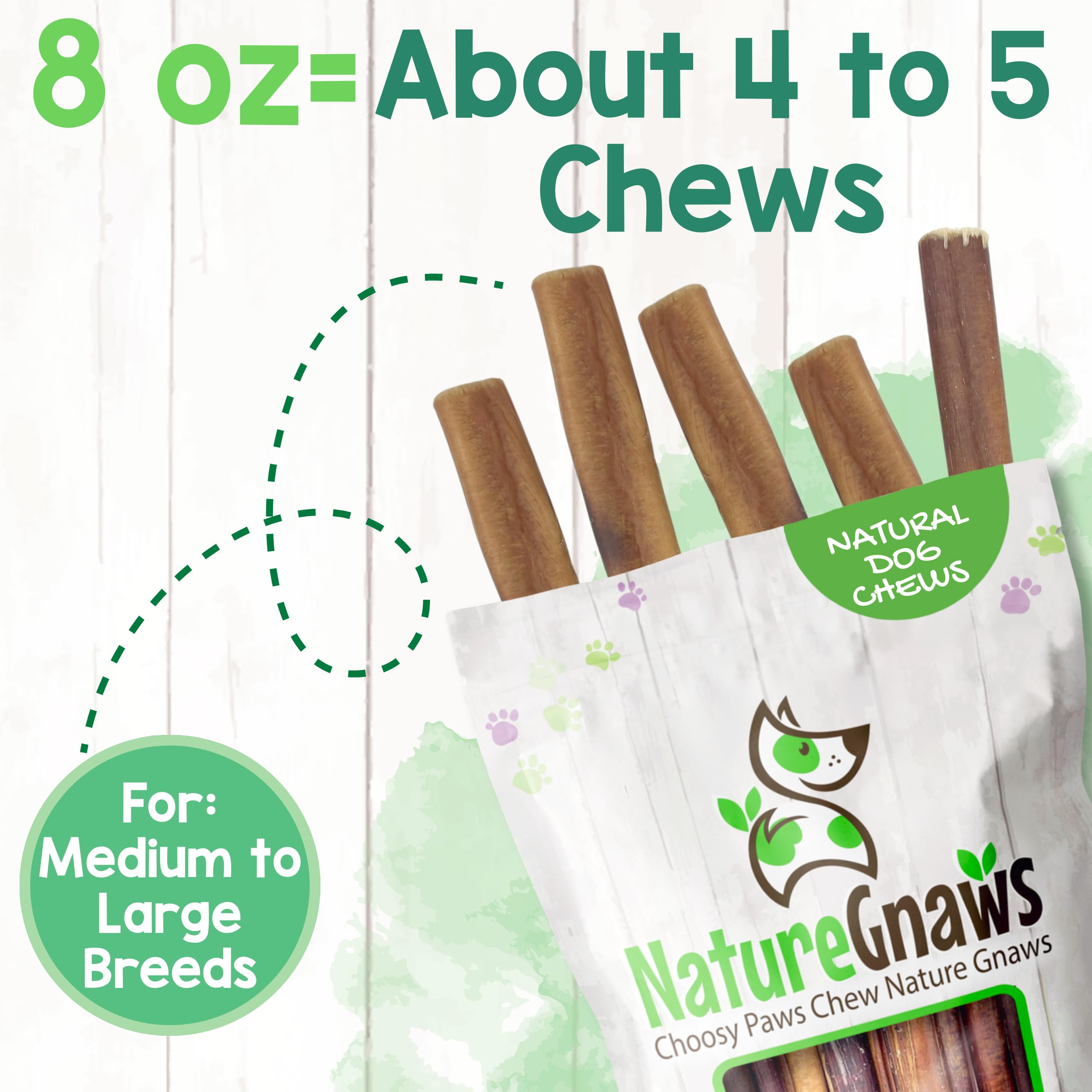 Nature Gnaws Bully Sticks dientes naturales para una masticación saludable.