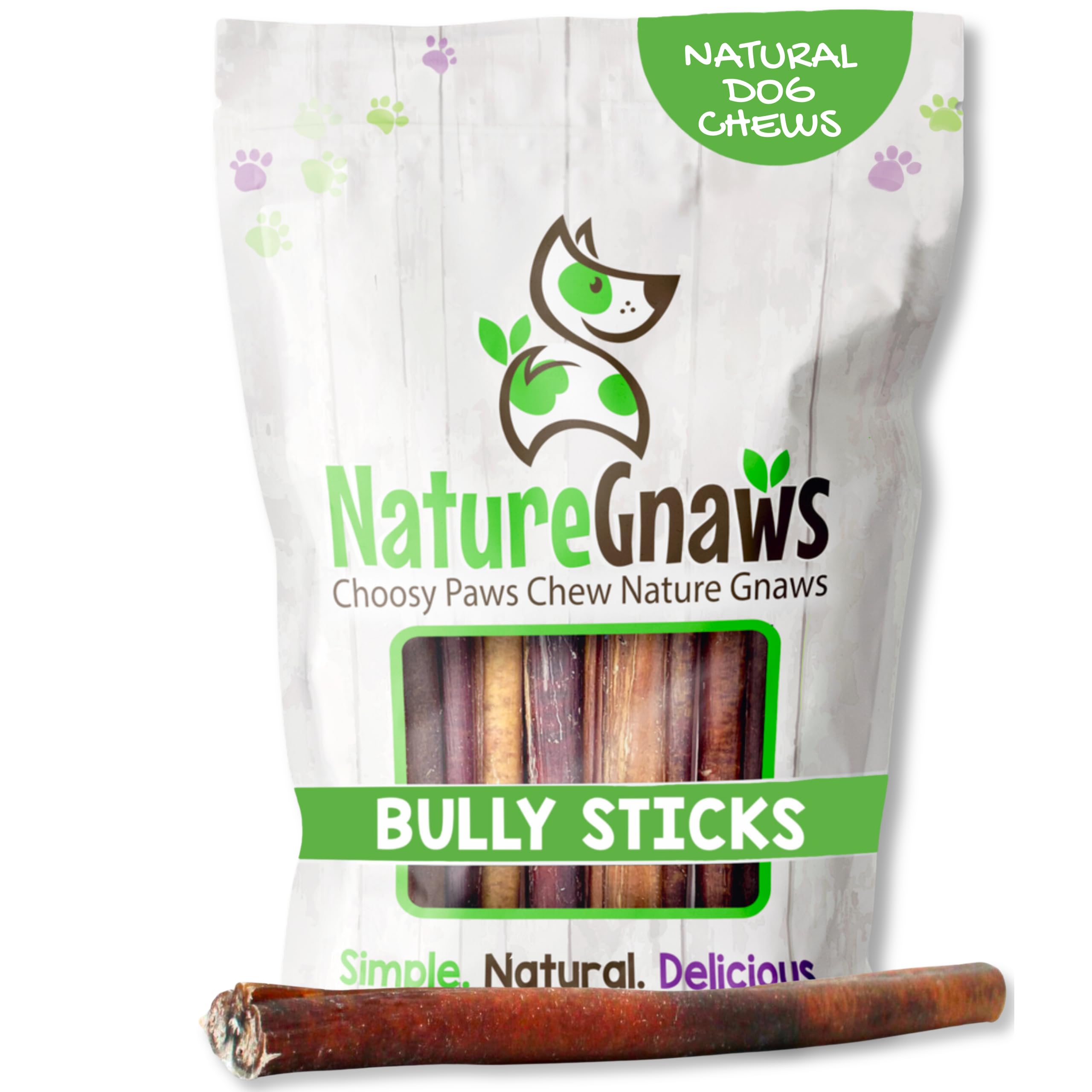 Nature Gnaws Bully Sticks para perros de 11-12 pulgadas, entretenimiento prolongado.