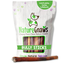 Nature Gnaws Bully Sticks para perros de 11-12 pulgadas, entretenimiento prolongado.