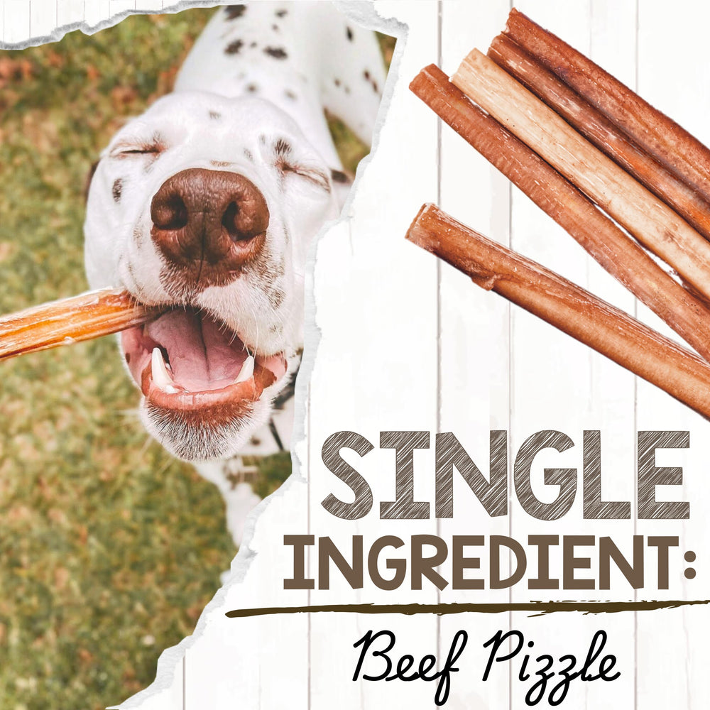 Nature Gnaws Bully Sticks, textura gruesa y sabor a carne para masticar.
