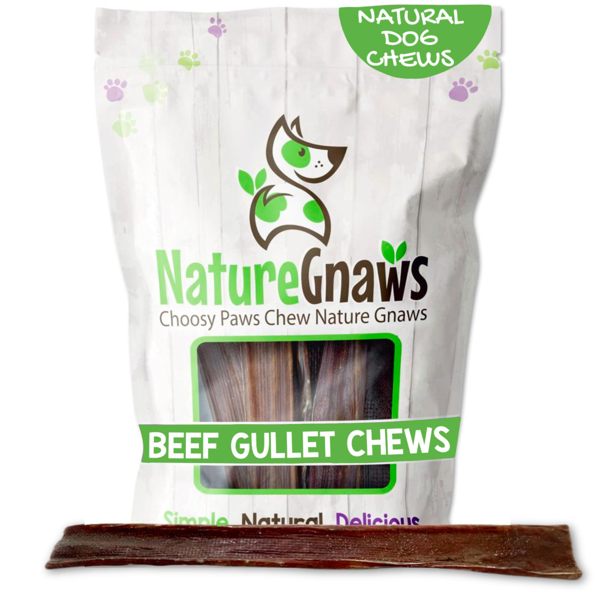 Nature Gnaws masticables de esófago de res para perros grandes, envase de 50 unidades.