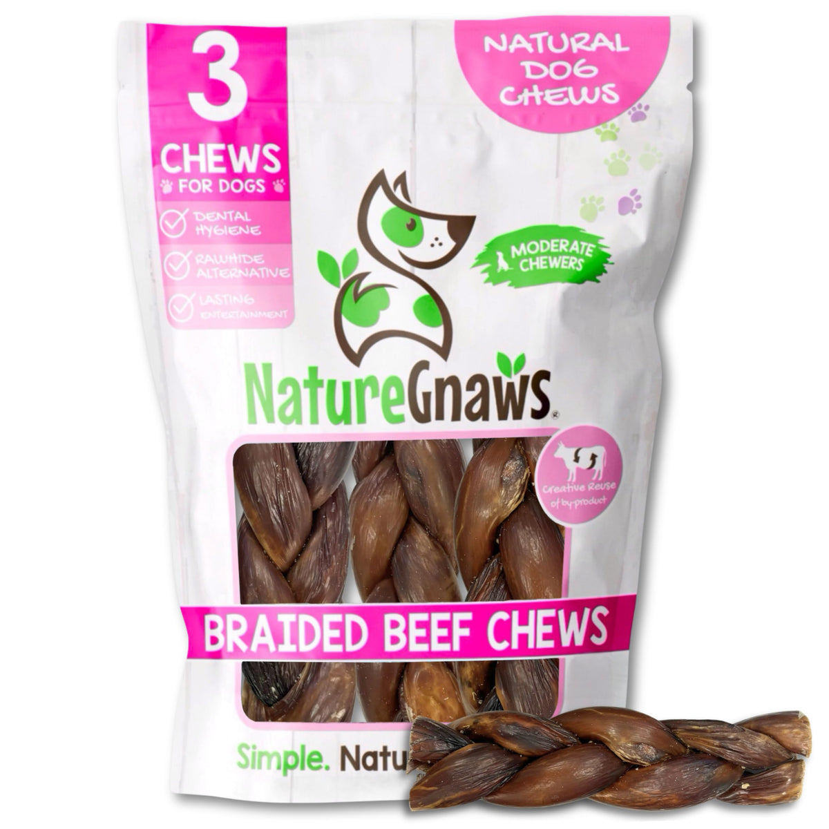 Nature Gnaws masticables carne de res trenzada para perros, ideal para entretener