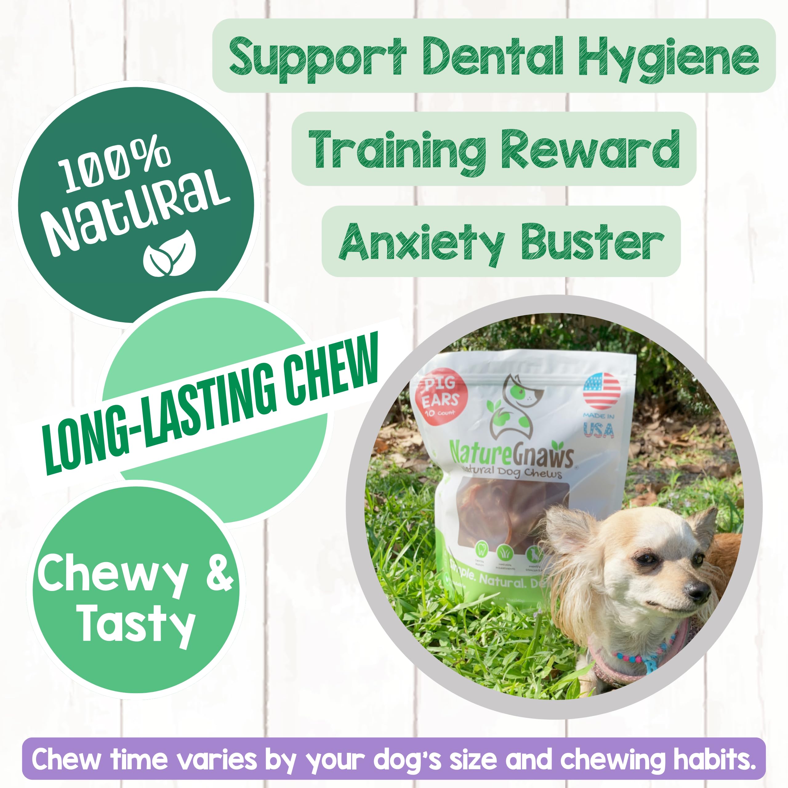 Nature Gnaws orejas de cerdo para perros, limpieza dental natural