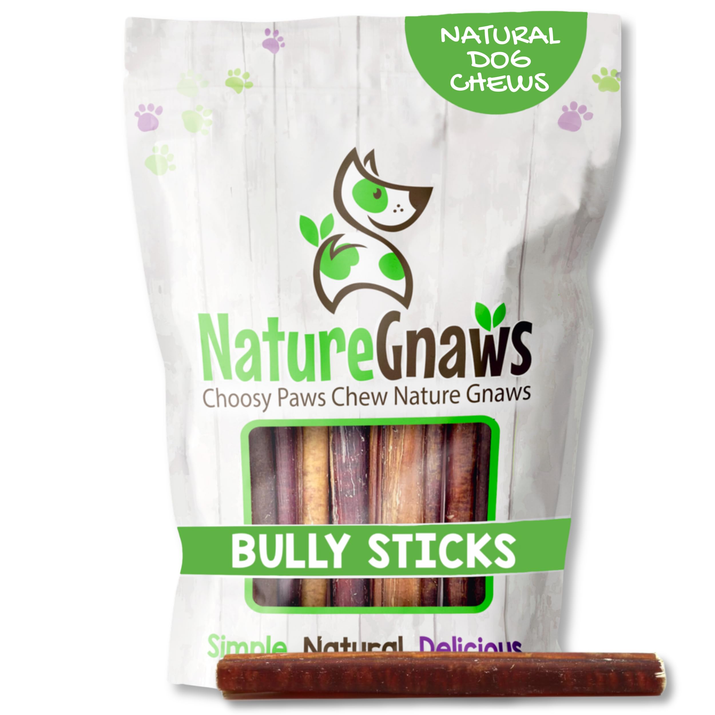 Nature Gnaws Palitos Bully grandes, 5-6 pulgadas, 15 unidades, masticación prolongada para perros.