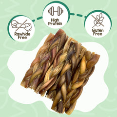Nature Gnaws palos trenzados de cerdo para perros, 5-6 pulgadas, tamaño ideal para mordisqueo prolongado.