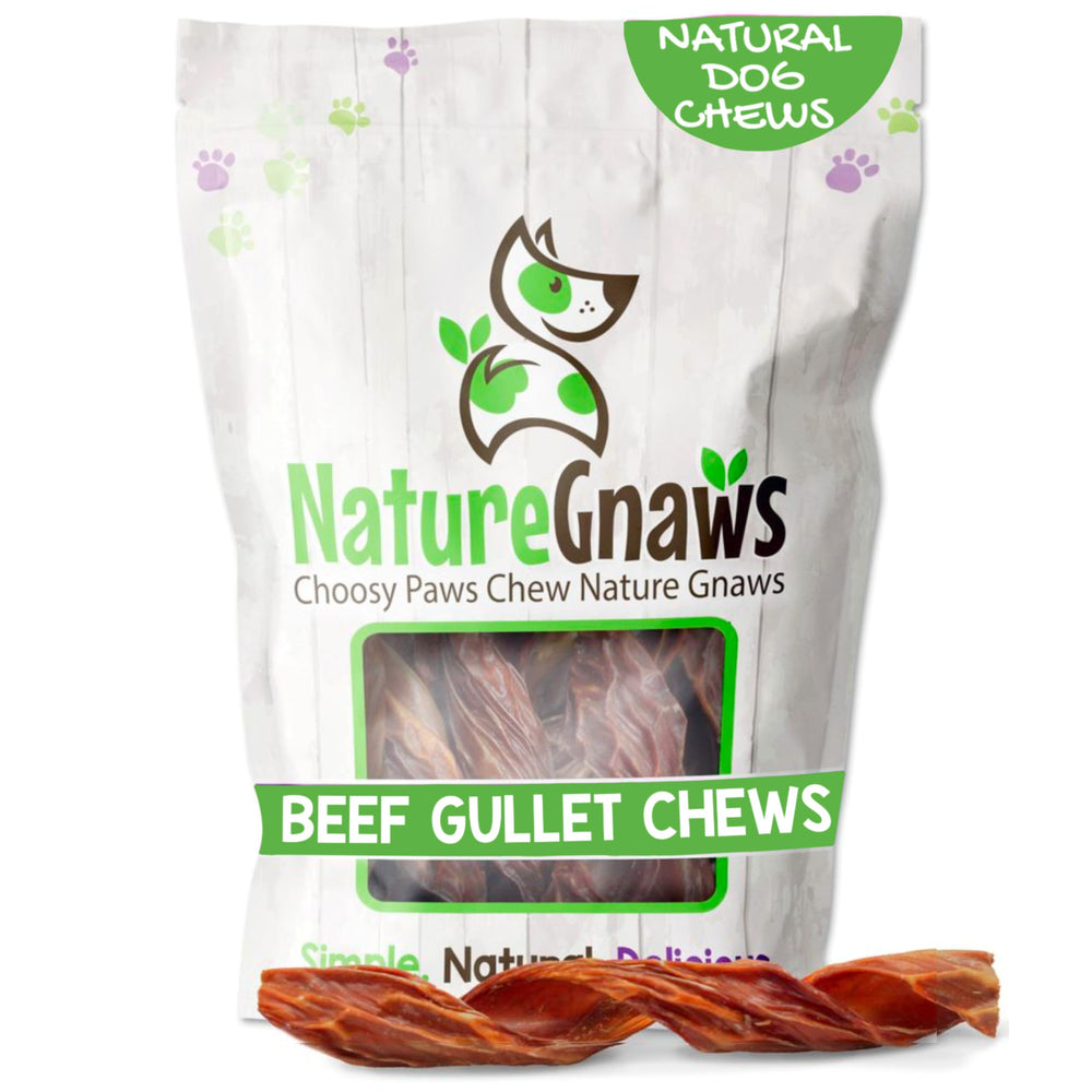 Nature Gnaws Ressorts Gosier Boeuf 7-8 Pouces, texture torsadée pour occuper et réconforter.