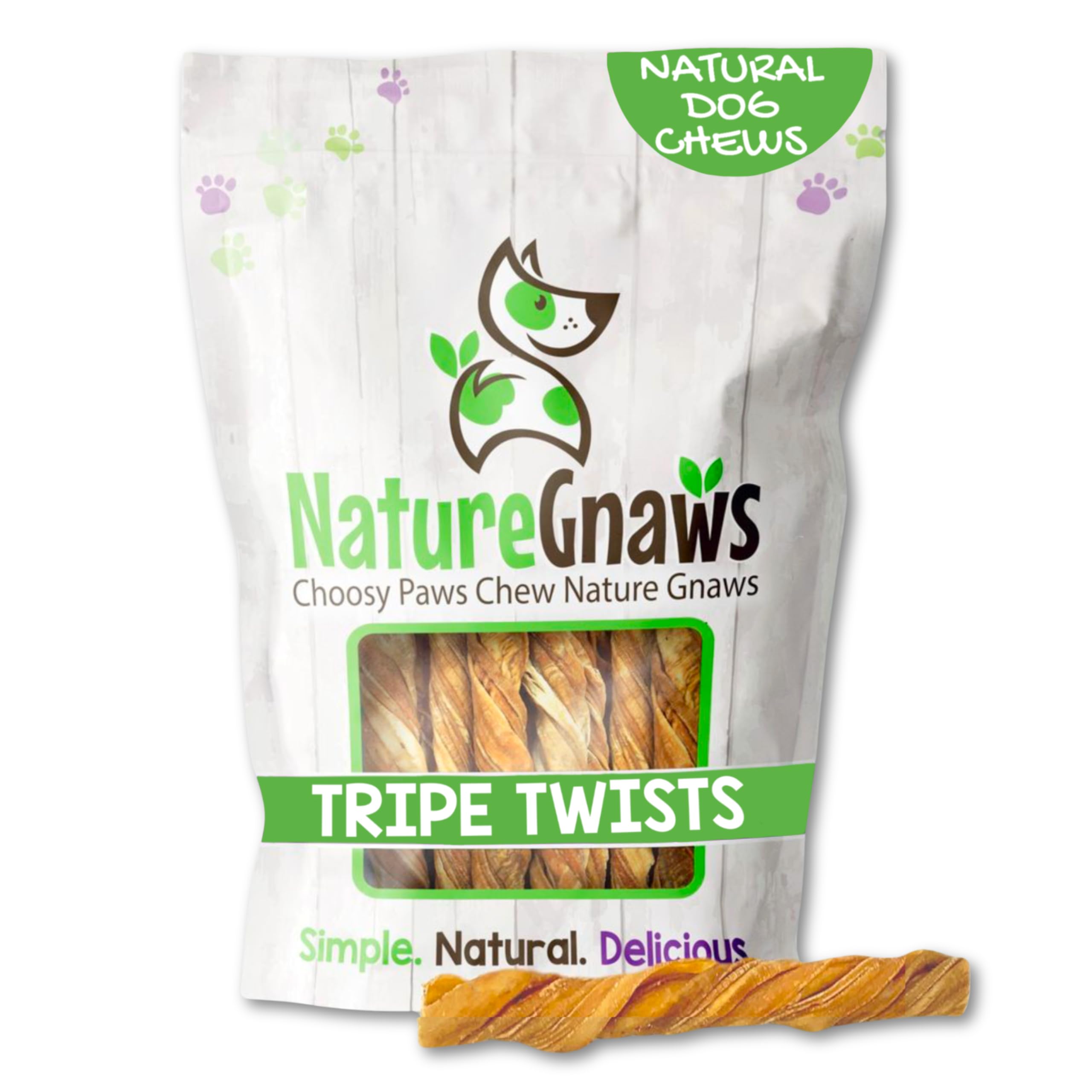 Nature Gnaws Tiras de Tripa de Res 4-5 pulgadas en empaque, opción sin olor.