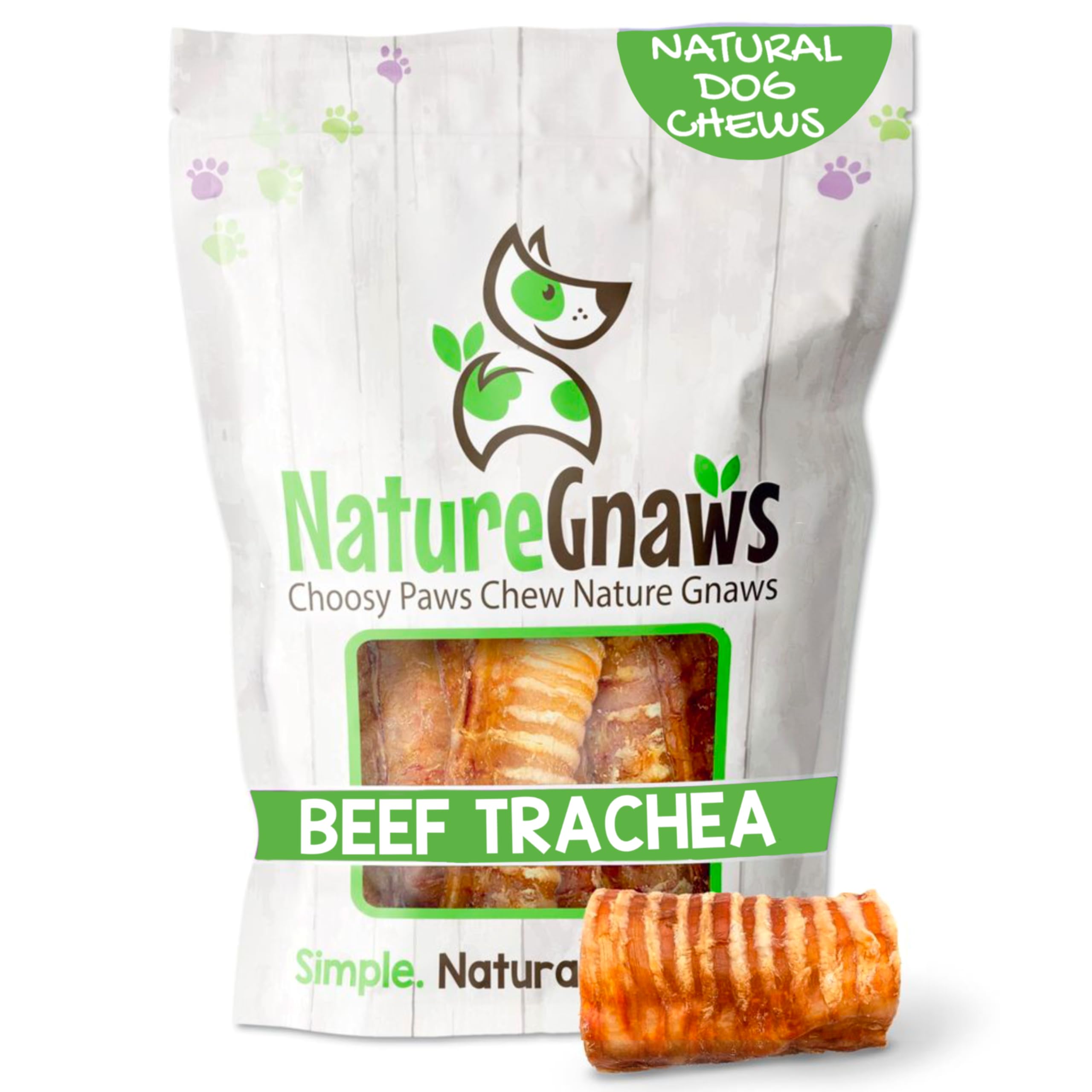Nature Gnaws trachée de boeuf pour chiens, emballage 3 pouces, récompense durable.