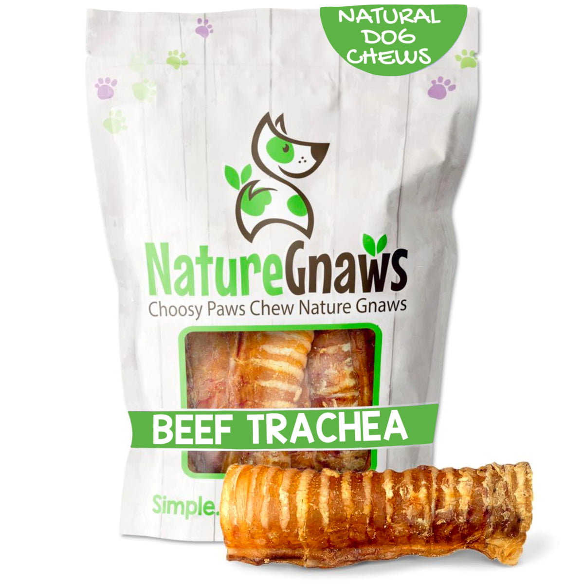 Nature Gnaws Trachée de bœuf – paquet de 6 pièces pour chiens, longue durée.