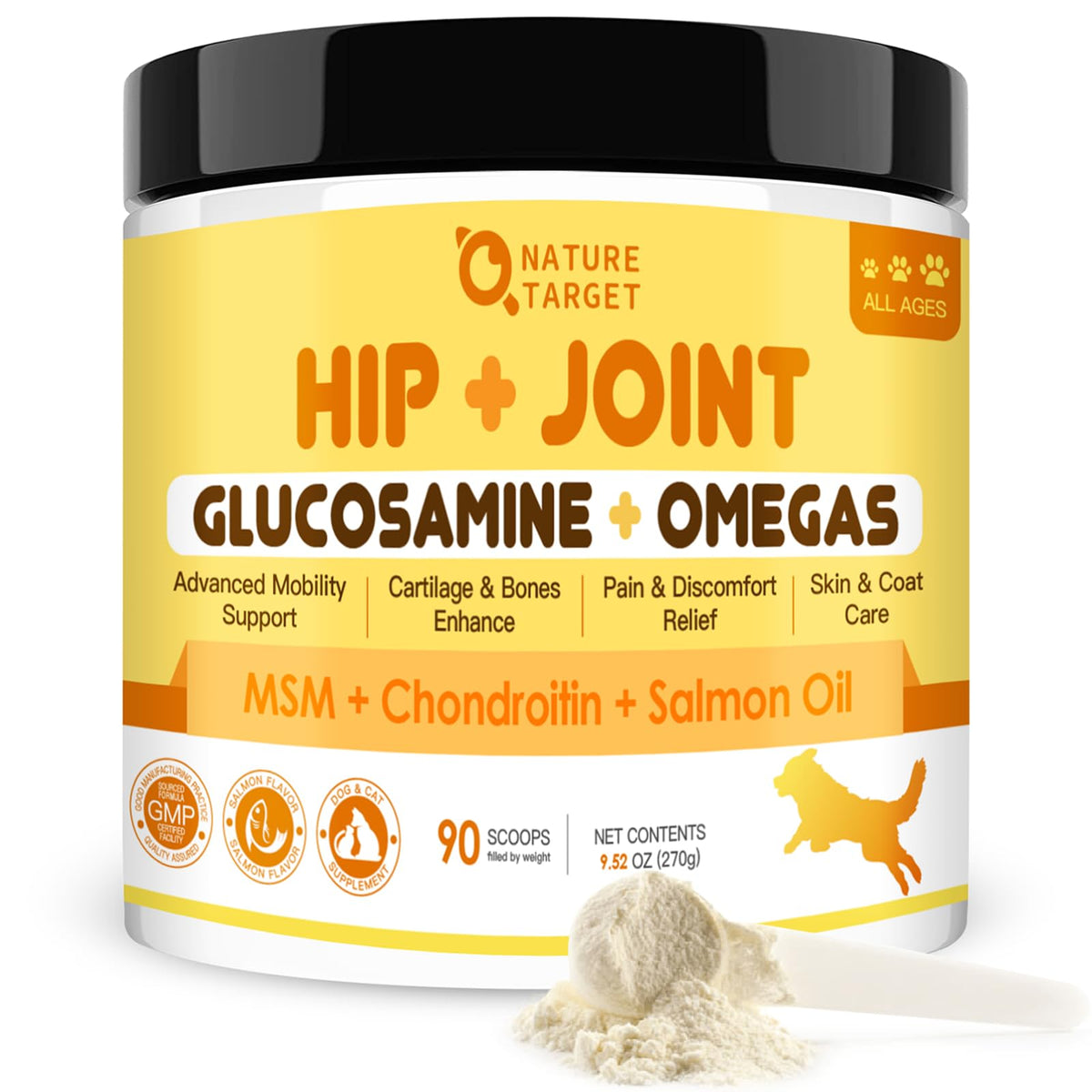 Nature Target glucosamina para perros en bote mejora la movilidad articular.