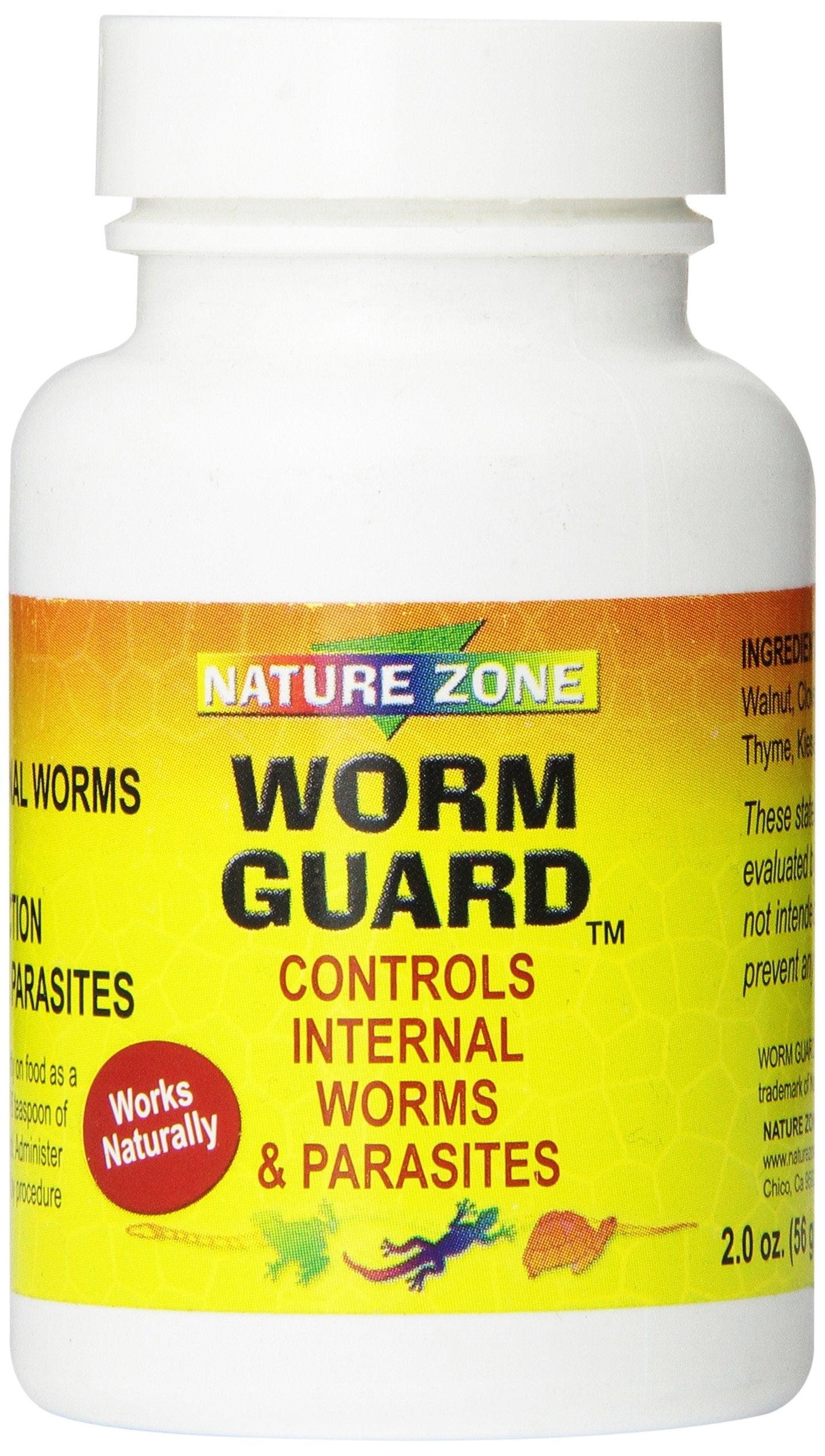 Nature Zone Reptile Worm Guard Powder, empaque de 2 oz para uso fácil en terrarios.
